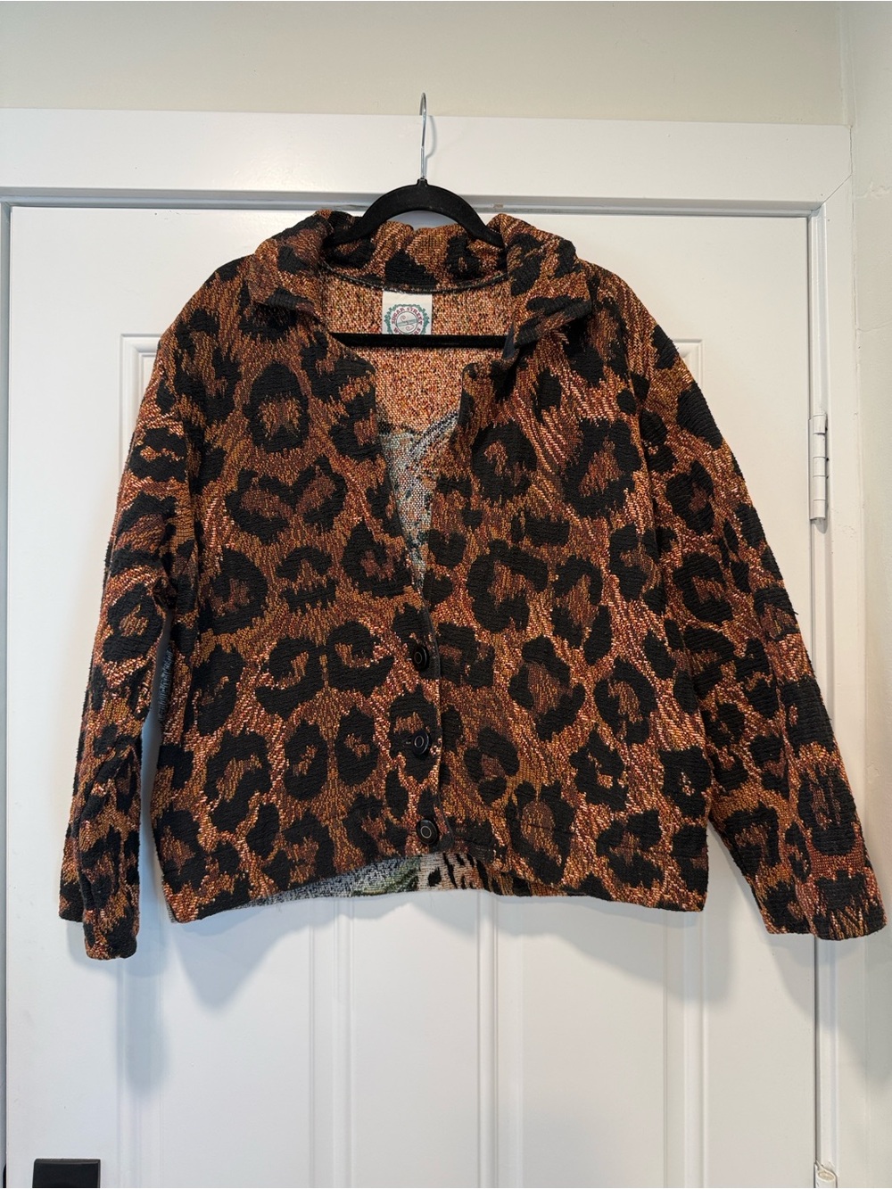 Vintage Sugar Street Weavers leopard tapestry/button front cardigan jacket